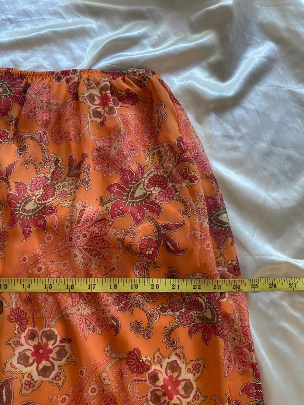 Vintage y2k Orange Floral Paisley Ruffle Midi Skirt Boho Fairy Size 16W